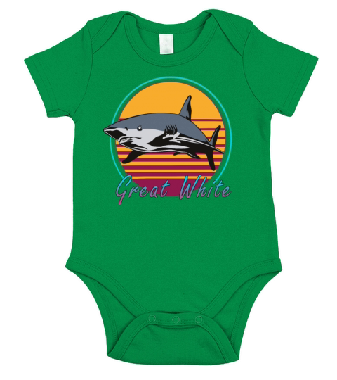 Vintage Retro 80s Art Great White Shark Novelty Short Sleeve Baby One-Piece