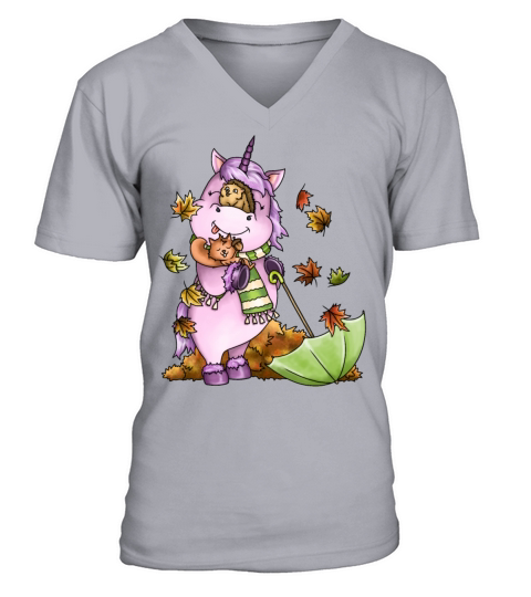 Autumn Walk Pink Unicorn Men's V-Neck T-shirt