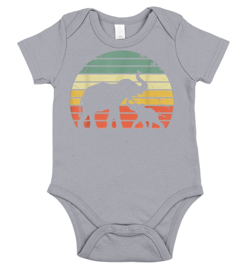 Vintage Elephant Retro Sunset Colors Silhouette Short Sleeve Baby One-Piece