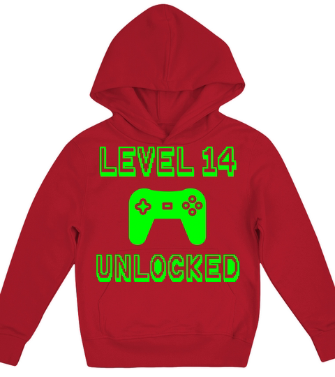 Level 14 Unlocked Gamer 14th Birthday Gift Idea Kids Hoodie