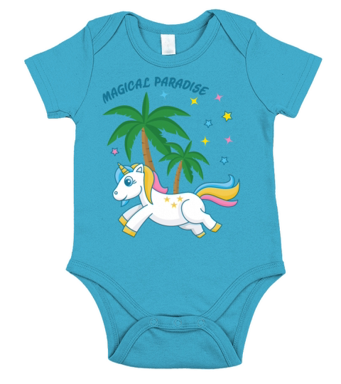 Unicorn under palm trees Short Sleeve Baby One-Piece