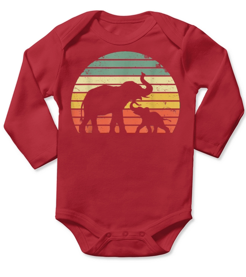 Vintage Elephant Retro Sunset Colors Silhouette Long Sleeve Baby One-Piece