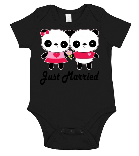Just Married Newlyweds Panda Short Sleeve Baby One-Piece