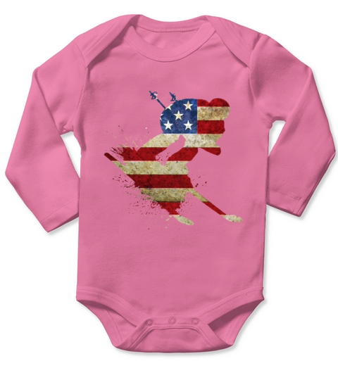 Skiing Winter Sports American Flag Long Sleeve Baby One-Piece