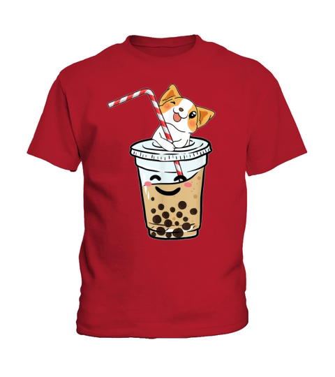 Kawaii Corgi Loves Bubble Tea Funny Bobas Welsh Do Kids T-Shirt