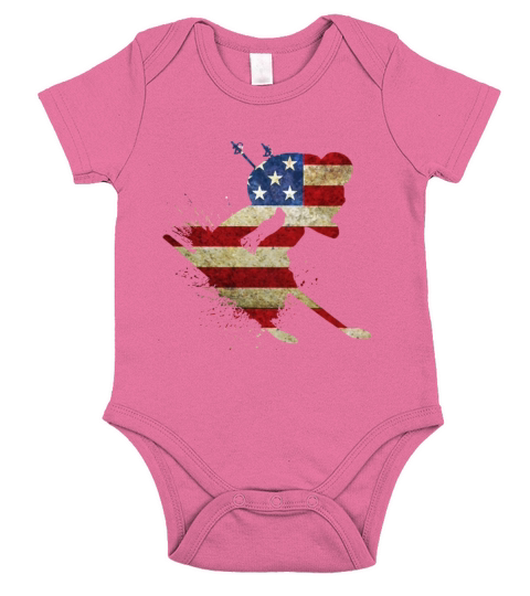 Skiing Winter Sports American Flag Short Sleeve Baby One-Piece