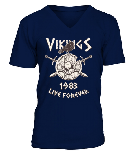 Vikings Live Forever 1983 Norse Birthday Men's V-Neck T-shirt