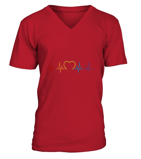 Herzschlag Regenbogen Herz LGBT Liebe bunt CSD V-Neck T-shirt