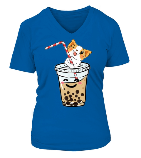 Kawaii Corgi Loves Bubble Tea Funny Bobas Welsh Do Women's V-Neck T-shirt
