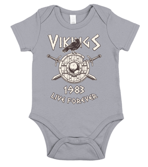 Vikings Live Forever 1983 Norse Birthday Short Sleeve Baby One-Piece