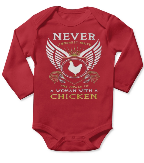 NEVER UNDERESTIMATE THE POWER OF A WOMAN WITH A CHICKEN Long Sleeve Baby One-Piece