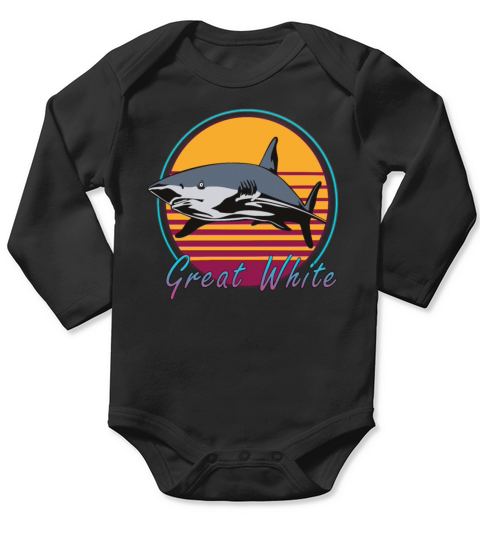 Vintage Retro 80s Art Great White Shark Novelty Long Sleeve Baby One-Piece