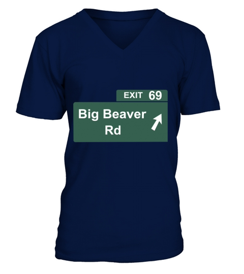 Funny Big Beaver Exit 69 Sign T-Shirts V-Neck T-shirt