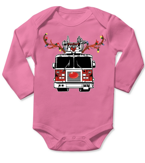 Merry Christmas Firefighter Reindeer Funny Ride Long Sleeve Baby One-Piece