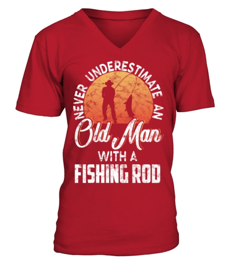 old man funny saying fishing rod pension retired Men's V-Neck T-shirt