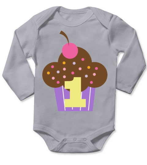 1st Birthday Cupcake Long Sleeve Baby One-Piece