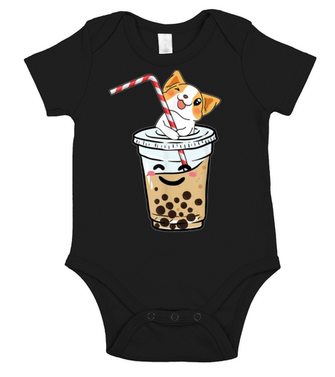 Kawaii Corgi Loves Bubble Tea Funny Bobas Welsh Do Short Sleeve Baby One-Piece