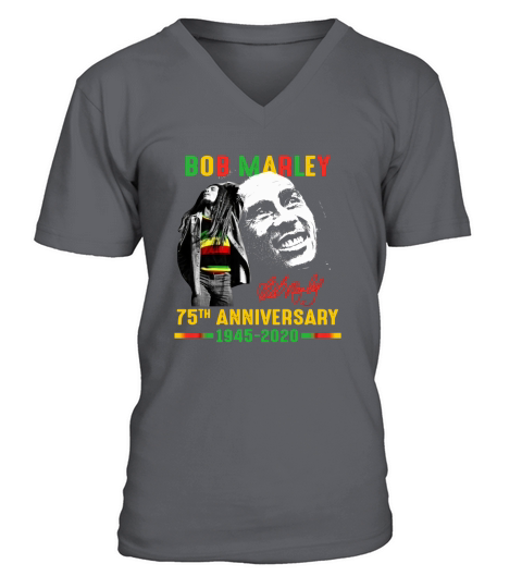 Bob Marley 75th anniversary 1945 2020 signature shirt V-Neck T-shirt