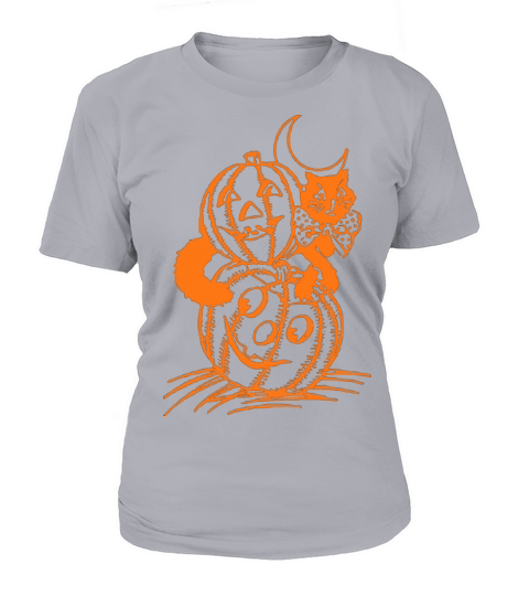 Silly halloween pumpkin face happy meoween cat Women's T-Shirt