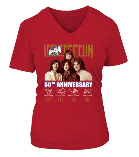 Led Zeppelin members 50th Anniversary signatures shirt V-neck T-Shirt Woman