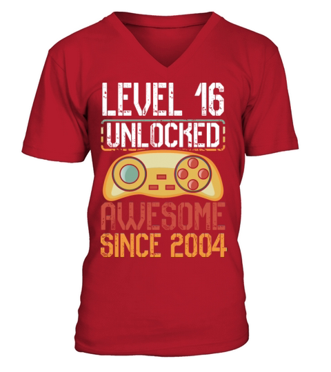 Level 16 Unlocked Awesome Since 2004 16th Birthday Men's V-Neck T-shirt