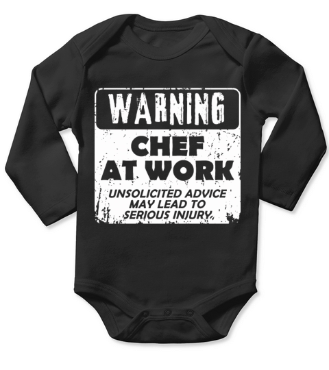 Warning Chef at Work Cook Cooking Kitchen Food Long Sleeve Baby One-Piece