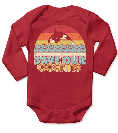 Save Our Oceans Orca Whale Retro Climate Change Long Sleeve Baby One-Piece