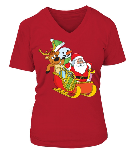 Funny Santa Claus Reindeer Snowman Christmas Xmas Women's V-Neck T-shirt