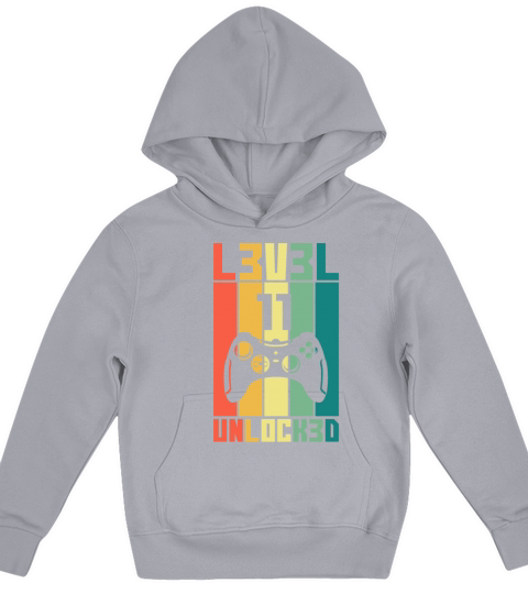 Level 11 Unlocked Vintage Gamer 11th Birthday Gift Kids Hoodie