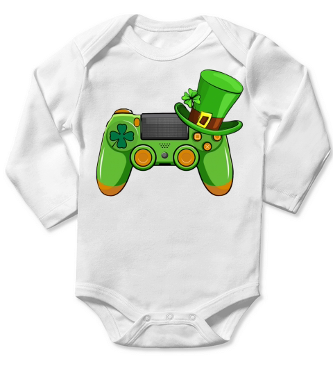 St Patrick Video Game Controller Leprechaun Hat Co Long Sleeve Baby One-Piece