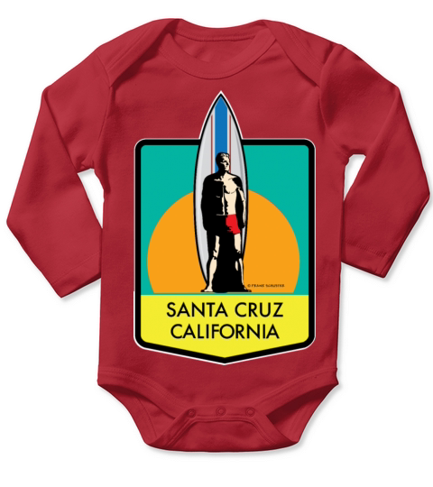 Santa Cruz California Surfer Statue Sunset Yellow Long Sleeve Baby One-Piece