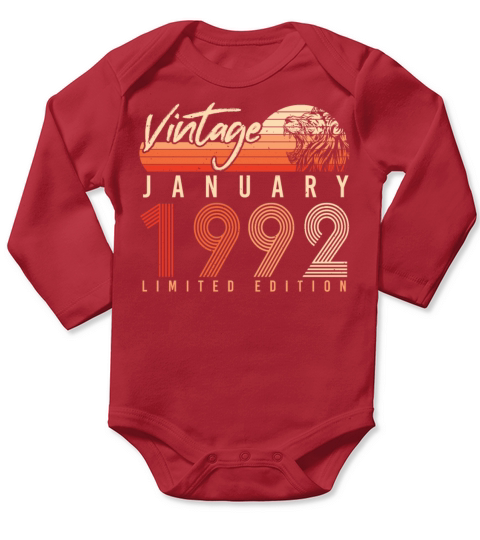 1992 January Gift Idea Vintage Long Sleeve Baby One-Piece