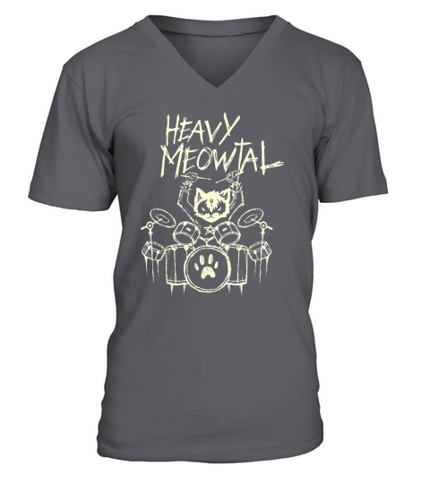 Cat  Heavy Metal Headbanger Gift Drummer Cat Playing Drum Meowtal V-Neck T-shirt