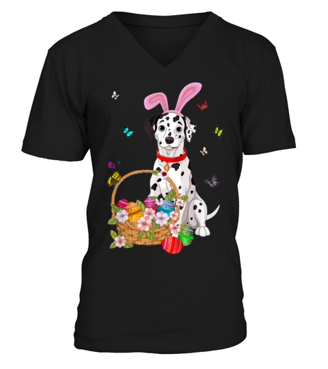 Cutes Dalmatian Bunny Ear With Eggs Easter V-Neck T-shirt
