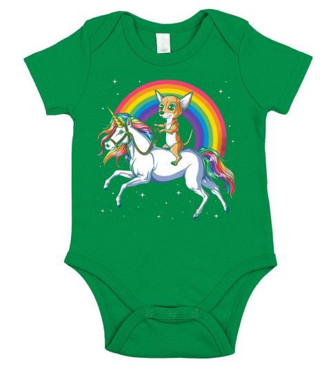 Chihuahua Riding Unicorn Funny Short Sleeve Baby One-Piece