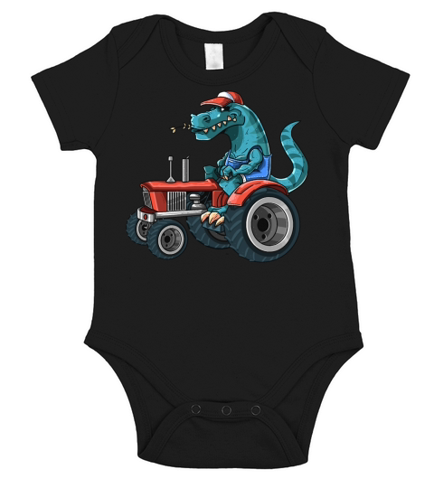 Funny Dinosaur Driving Riding Dino Driver Farm Short Sleeve Baby One-Piece