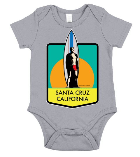 Santa Cruz California Surfer Statue Sunset Yellow Short Sleeve Baby One-Piece