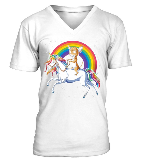 Chihuahua Riding Unicorn Funny V-Neck T-shirt