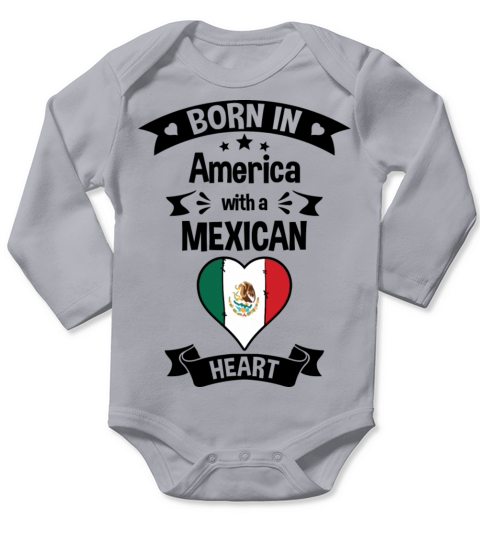 Born In America With A Mexican Heart Long Sleeve Baby One-Piece