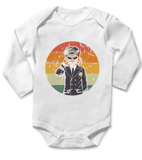 Funny Cat Pilot Airplane Aviation Aircraft Long Sleeve Baby One-Piece