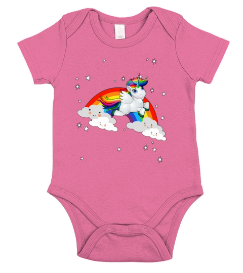 Rainbow Clouds Unicorn Gift Idea Design Short Sleeve Baby One-Piece