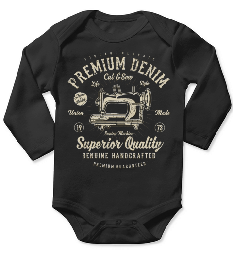 Vintage Retro Premium Denim Long Sleeve Baby One-Piece