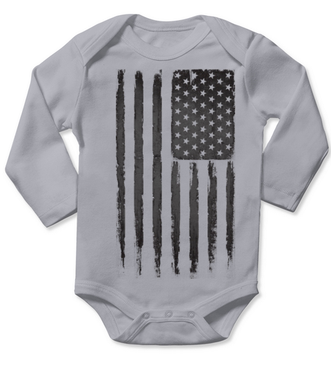 Black Grunge American flag Long Sleeve Baby One-Piece