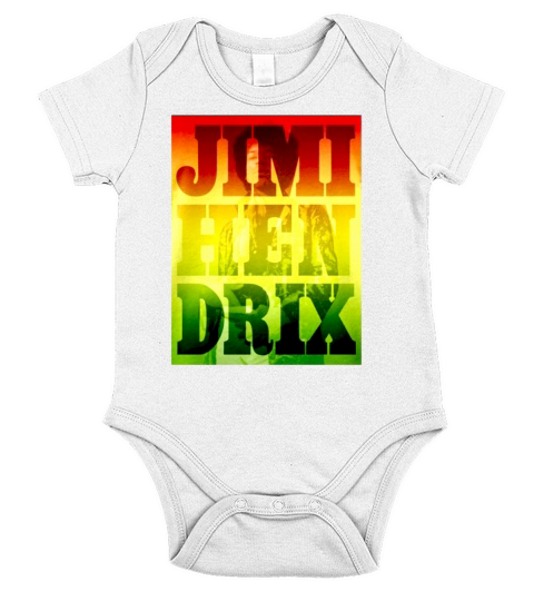 Jimi Hendrix Rasta Colors Typographic Poster Graphic T-Shirt Short Sleeve Baby One-Piece