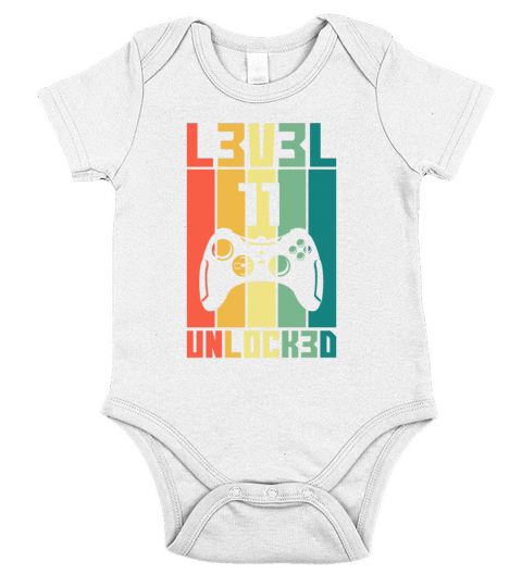 Level 11 Unlocked Vintage Gamer 11th Birthday Gift Short Sleeve Baby One-Piece