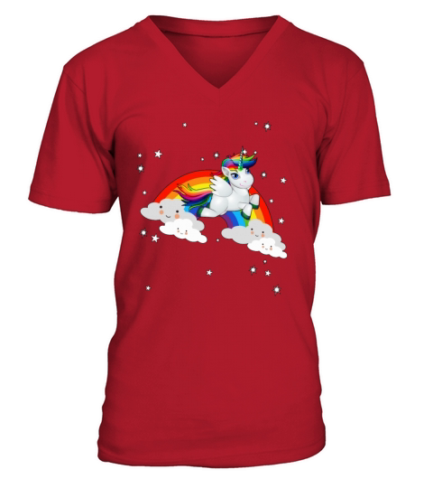 Rainbow Clouds Unicorn Gift Idea Design Men's V-Neck T-shirt