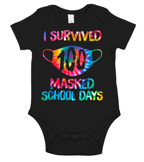 Tie Dye Mask I Survived 100 Masked School Days Short Sleeve Baby One-Piece