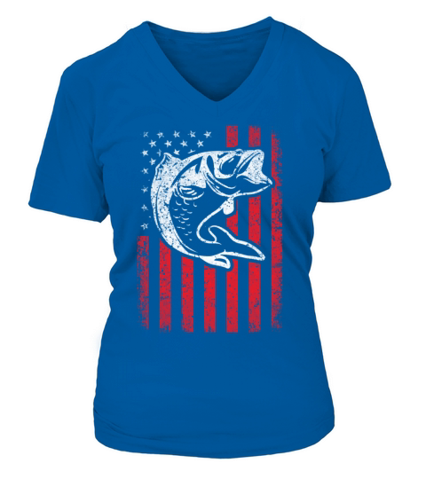 Fisherman Gift Fishing Bass Vintage American Flag Women's V-Neck T-shirt