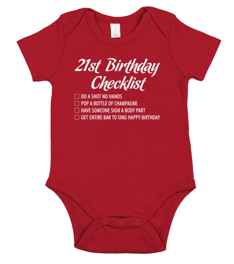 21st Birthday Checklist Shot Happy Birthday Tshirt Short Sleeve Baby One-Piece
