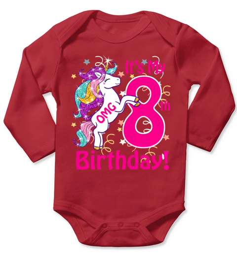 OMG It s My 8th Birthday Girls Unicorn 8 years old Long Sleeve Baby One-Piece